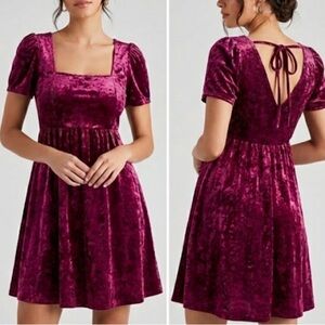 Live to be Spoiled Magenta Crushed Velvet Skater Dress